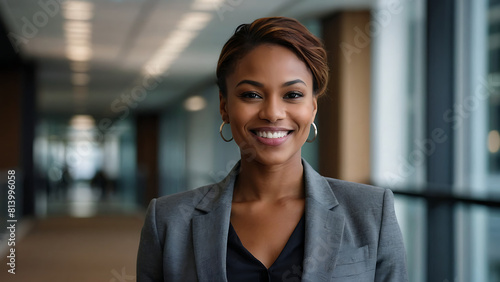 attractive young black woman businesswoman headshot portrait, business, career, success, entrepreneur, marketing, finance, technology, diversity in the workplace
