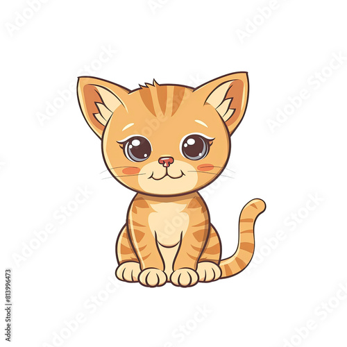 A Cute Kitten Sitting, Cartoon Illustration