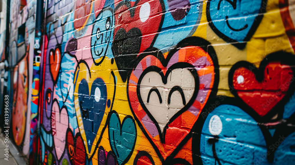 Graffiti of Hearts on a Brick Wall in an Alley. Graffiti of Hearts on a Brick Wall in an Alley.