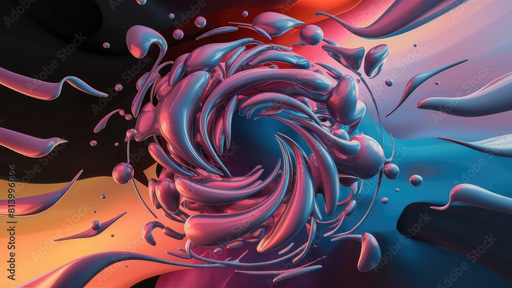 3D image of 3D image of 3D shapes floating fluid freeforms colourful 3D image of 3D image of 3D shapes floating fluid freeforms colourful