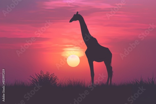 Silhouette of a Giraffe at Sunset