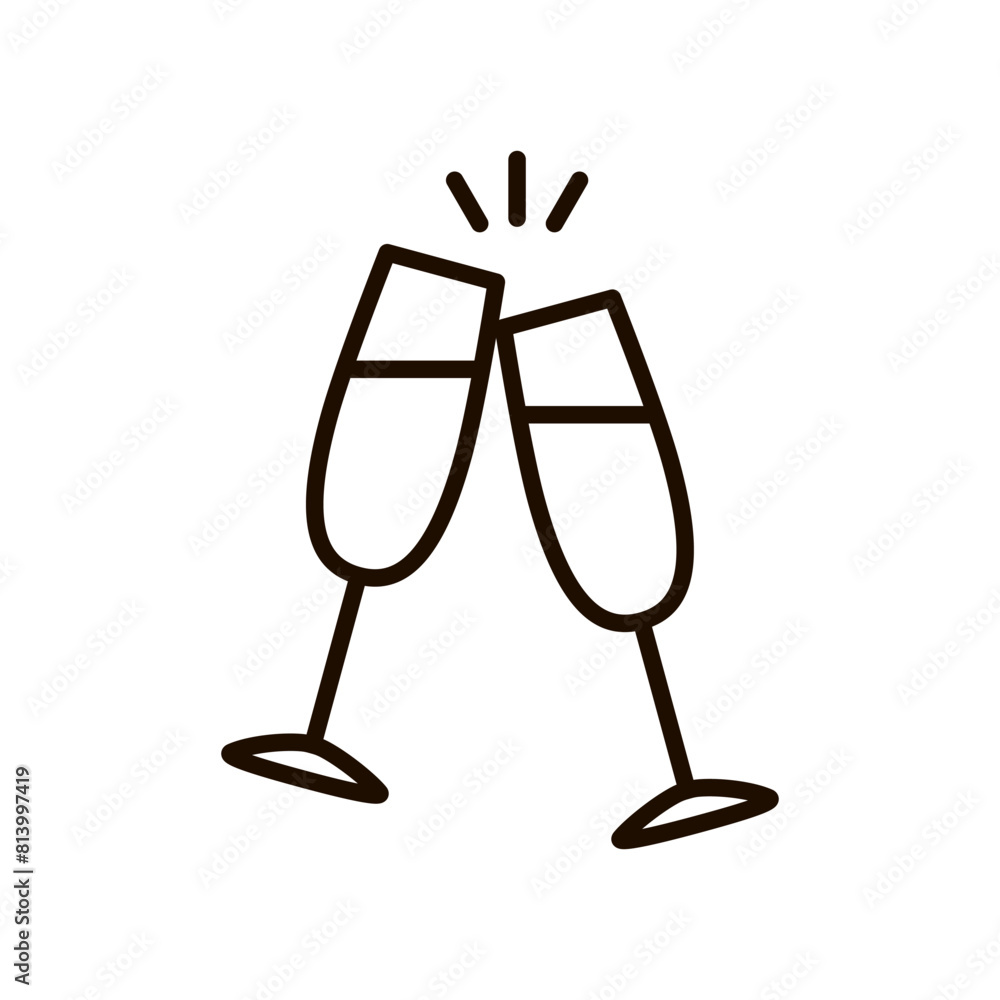 Champagne glasses make cheers outline icon. Celebration, party, holiday symbol. Editable stroke Champagne glasses make cheers outline icon. Celebration, party, holiday symbol. Editable stroke