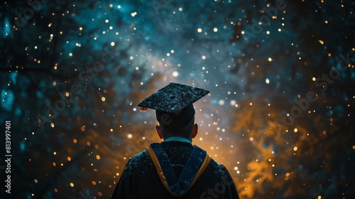 A graduate stargazing towards infinite possibilities with concentration and resolve, optimism discovered through the verite lensbaby spectrum photo