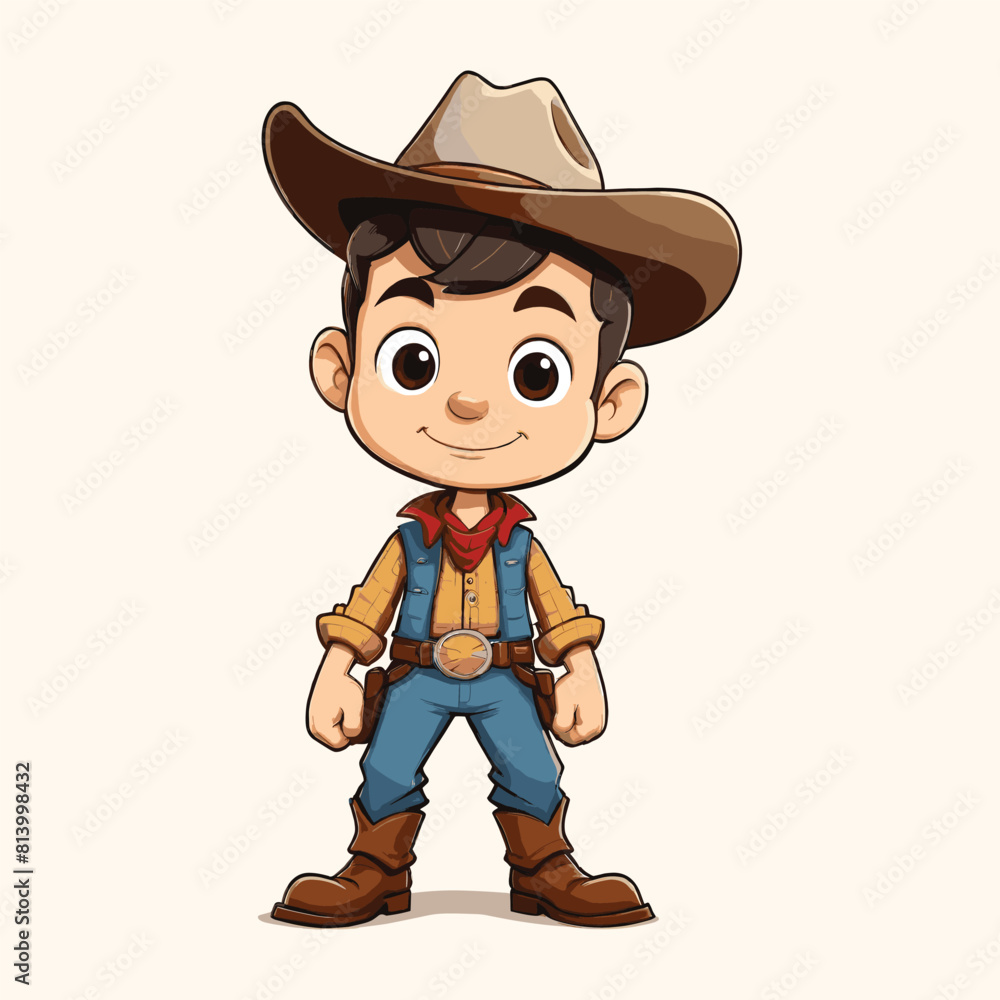 A Cute Young Boy Standing Like a Cowboy with Cowboy Hat Cartoon Character A Cute Young Boy Standing Like a Cowboy with Cowboy Hat Cartoon Character