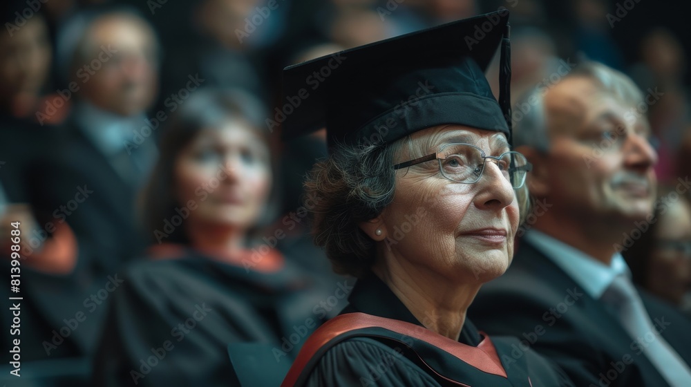 Obraz premium A parent's teary eyes crinkling proudly whilst recording the momentous diploma presentation