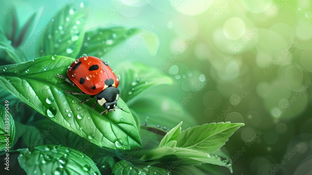 Cute ladybug on juicy green leaf . biodiversity Cute ladybug on juicy green leaf . biodiversity
