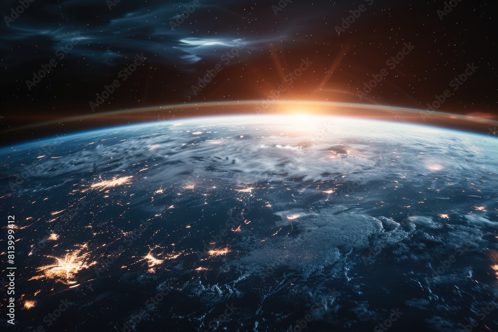 A stunning image of the Earth illuminated at night. Perfect for science or technology projects A stunning image of the Earth illuminated at night. Perfect for science or technology projects