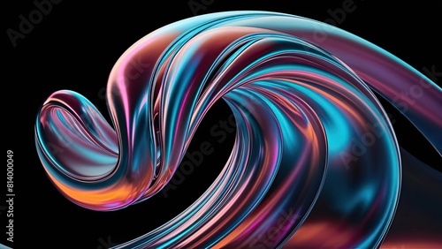abstract 3d render holographic iridescent neon curved wave in motion background. gradient design element for banners, black background, wallpaper,highly detailed,photorealism, vivid colors