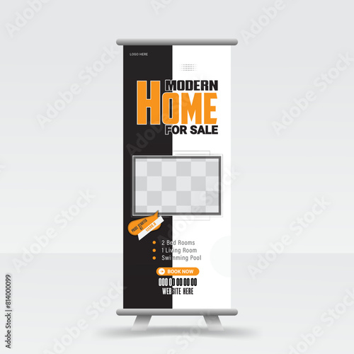 creative retractable banner advertising display template in illustrator. Real estate agency roll up banner design. home sale rollup banner. pull-up banner. Standee rollup banner. home sale rollup   
