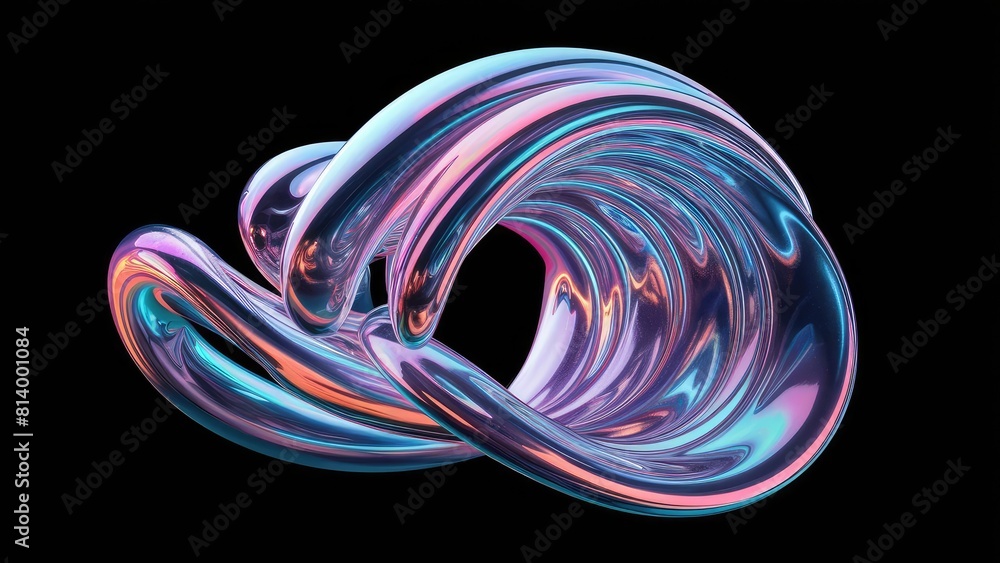 abstract 3d render holographic iridescent neon curved wave in motion background. gradient design element for banners, black background, wallpaper,highly detailed,photorealism, vivid colors