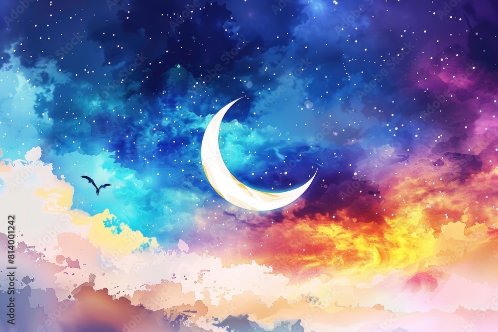 A peaceful view of a crescent moon against the night sky. Suitable for various projects A peaceful view of a crescent moon against the night sky. Suitable for various projects