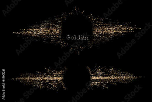Round isolated frame with gold glitter on a black background, set.