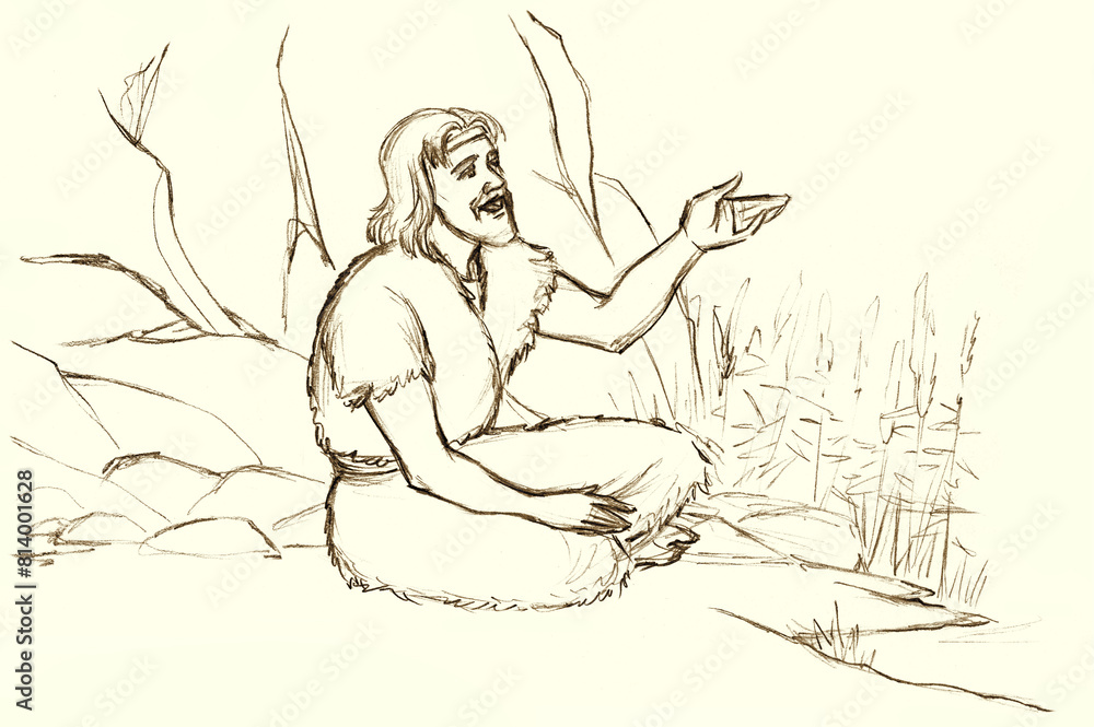 Pencil drawing. Elijah and the crows Pencil drawing. Elijah and the crows