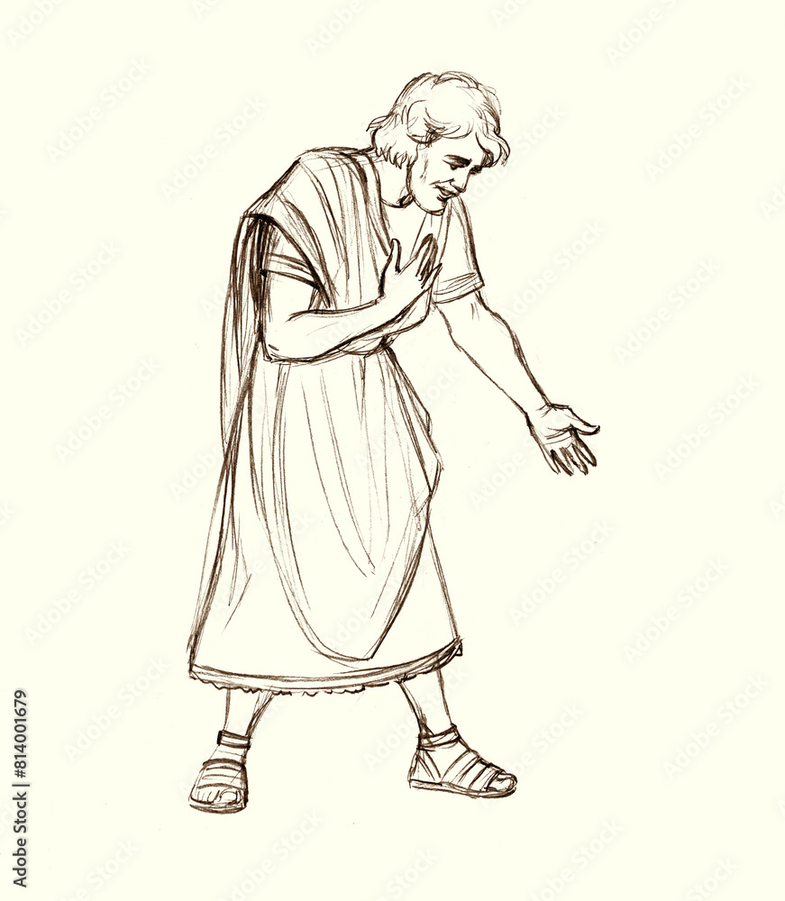 Adult man respect someone with bowing Adult man respect someone with bowing