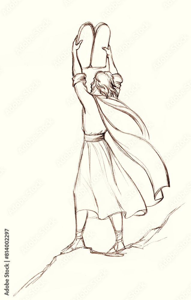 Pencil drawing. Moses holding the tablets Pencil drawing. Moses holding the tablets