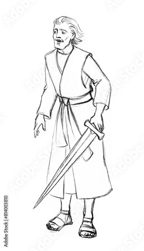 A man with a sword. Pencil drawing © Marina