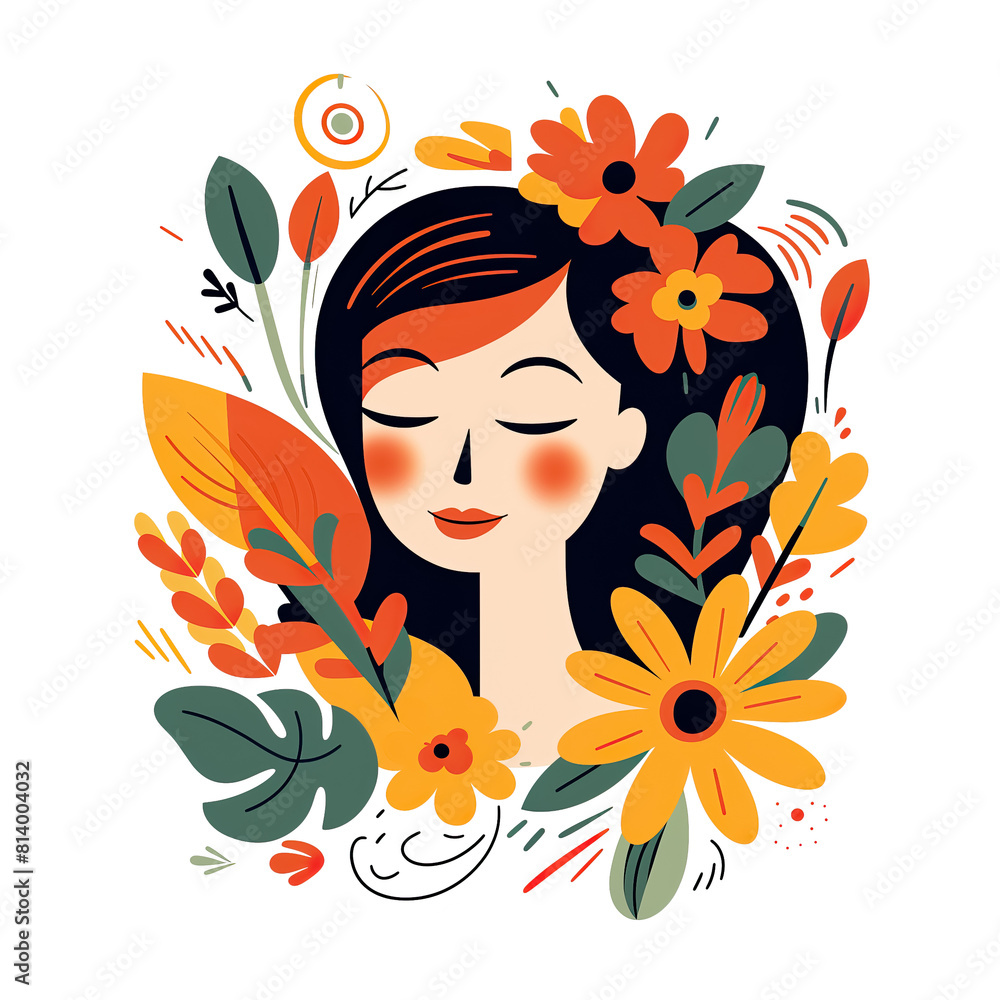 Woman's Portrait and Flowers on a White Backdrop. Woman's Day, Mother's Day background Woman's Portrait and Flowers on a White Backdrop. Woman's Day, Mother's Day background