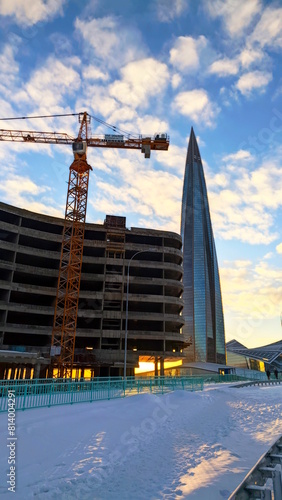 Sunset Over Winter Construction Site