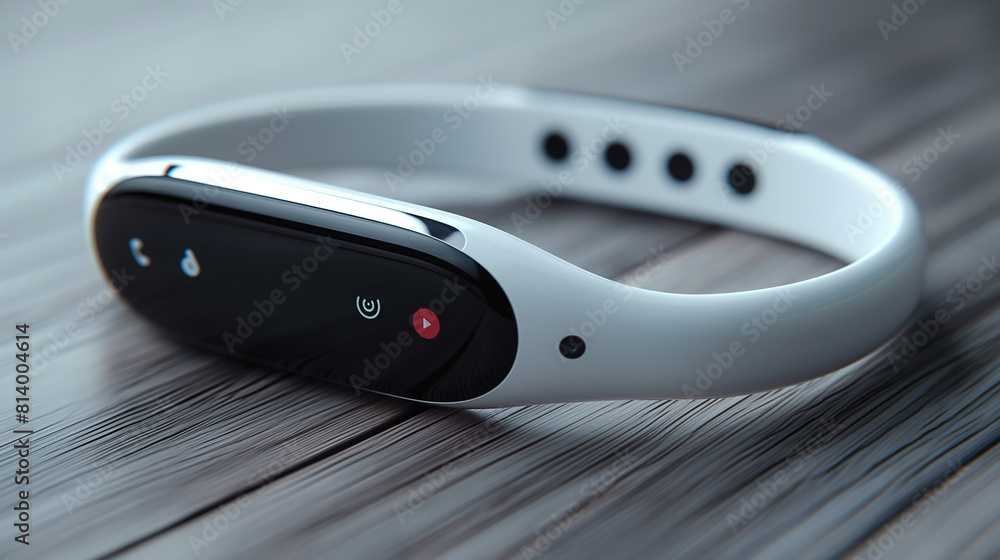 White fitness tracker on wooden background. White fitness tracker on wooden background.