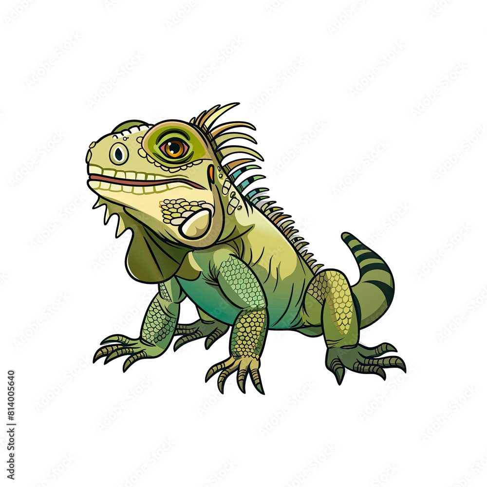 Fototapeta premium A Charming Cartoon Portrayal Of An Iguana, Cartoon Illustration