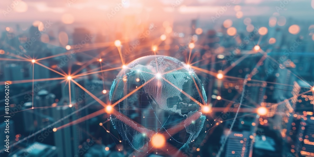 Digital image of a globe surrounded by lines and dots. Suitable for technology and communication concepts Digital image of a globe surrounded by lines and dots. Suitable for technology and communication concepts
