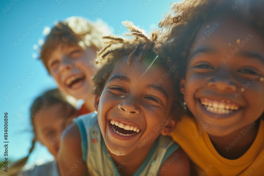 Joyful Children Laughing Together Outdoors Joyful Children Laughing Together Outdoors