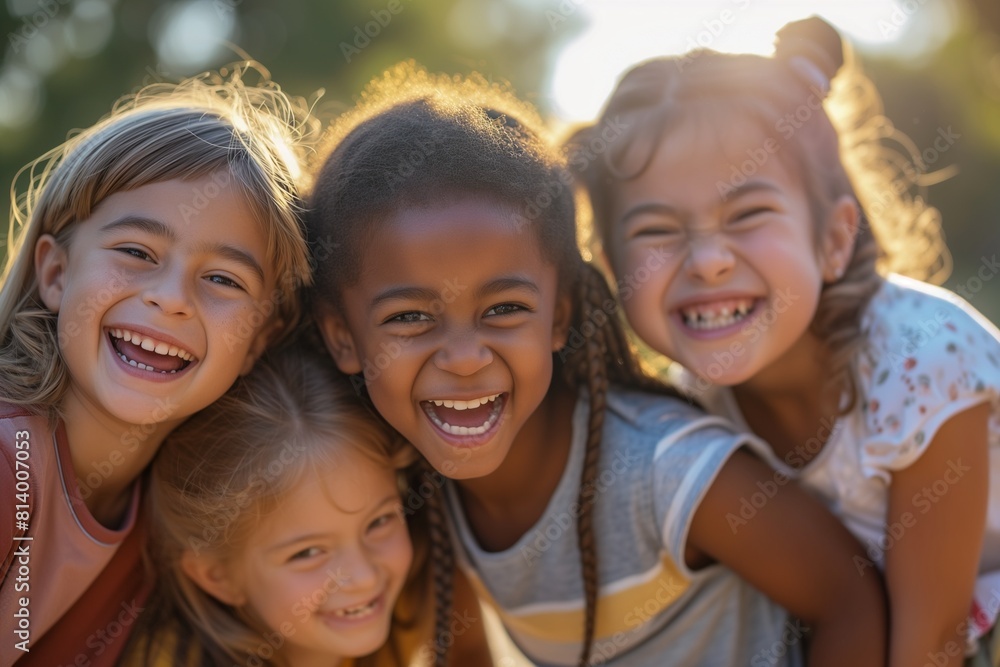 Joyful Children Laughing Together Outdoors Joyful Children Laughing Together Outdoors