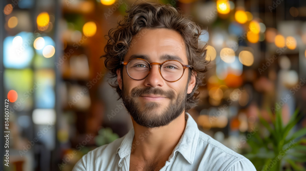 A man with glasses and a beard smiling. A man with glasses and a beard smiling.