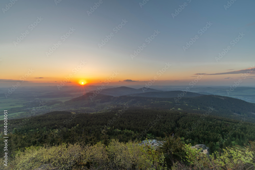 Obraz premium View from Jested hill on spring fresh landscape with color sunset