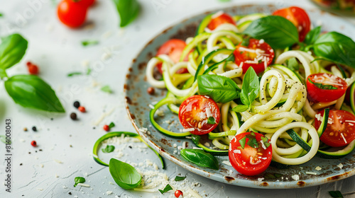 Fresh Zucchini Noodles with Cherry Tomatoes and Basil