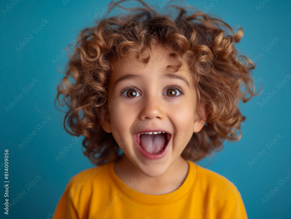 A child with curly hair making a funny face. A child with curly hair making a funny face.