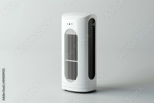 A sleek white electric heater cleaner with adjustable settings and a built-in filtration system isolated on a solid white background.