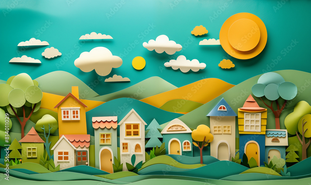 Fototapeta premium diorama paper art of town scene