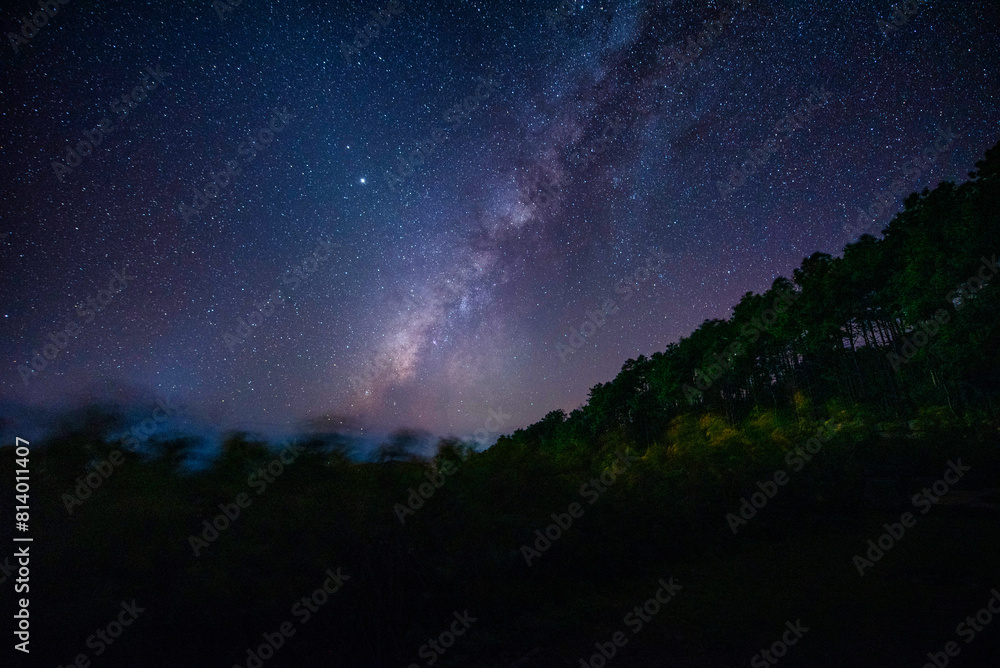 Landscape of Milky way over Mexican sunflower ( Tung Bua Tong flower) on mountain in Mae Hong Son Province, Thailand. Landscape of Milky way over Mexican sunflower ( Tung Bua Tong flower) on mountain in Mae Hong Son Province, Thailand.