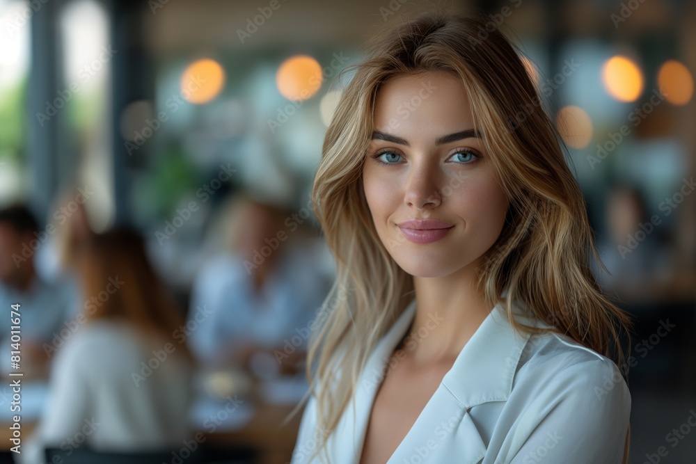 Obraz premium Professional woman in a cafe setting