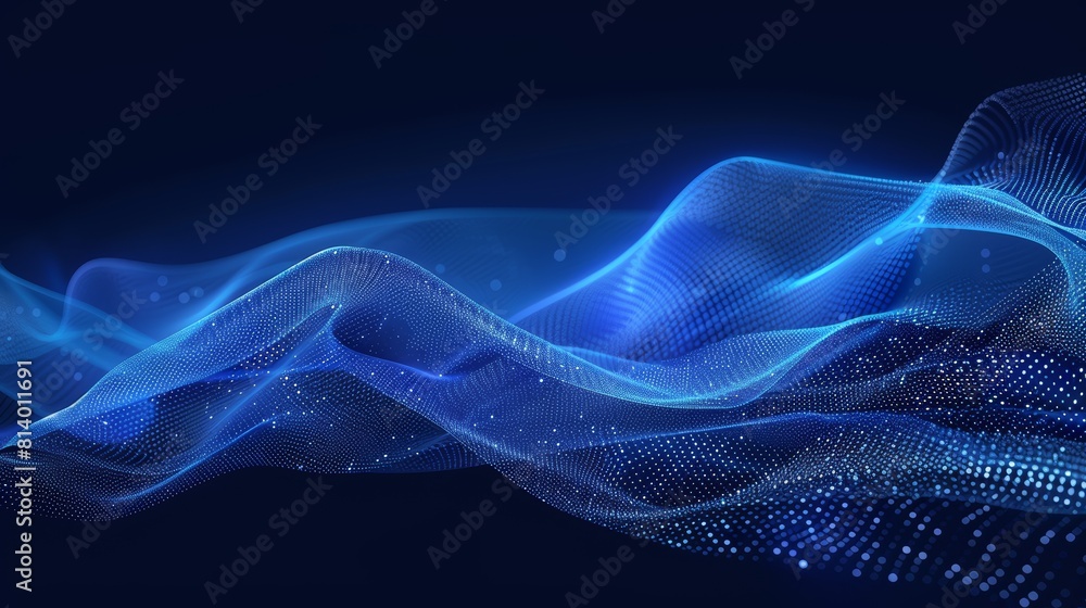 Fototapeta premium An abstract blue tech background featuring digital waves, designed with a central blank mockup space for advertising