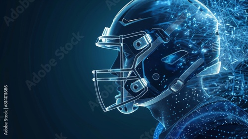 A football player wearing a futuristic helmet during a match, showcasing innovative technology in sports equipment.