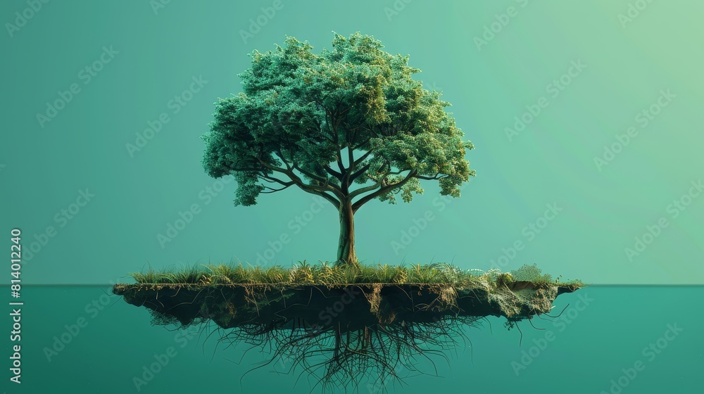 Sustainable tech tree flat design front view environmental innovation theme 3D render Complementary Color Scheme Sustainable tech tree flat design front view environmental innovation theme 3D render Complementary Color Scheme