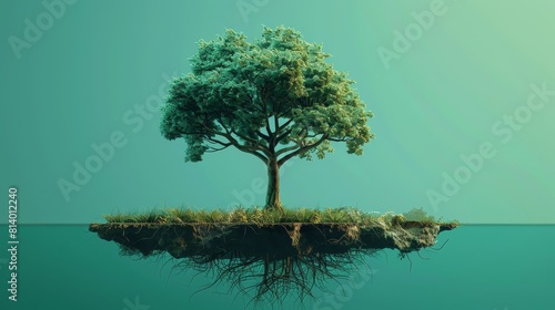 Sustainable tech tree flat design front view environmental innovation theme 3D render Complementary Color Scheme