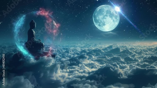 When night fell the god meditated on a very beautiful cloud. seamless looping time-lapse virtual 4K video Animation Background.