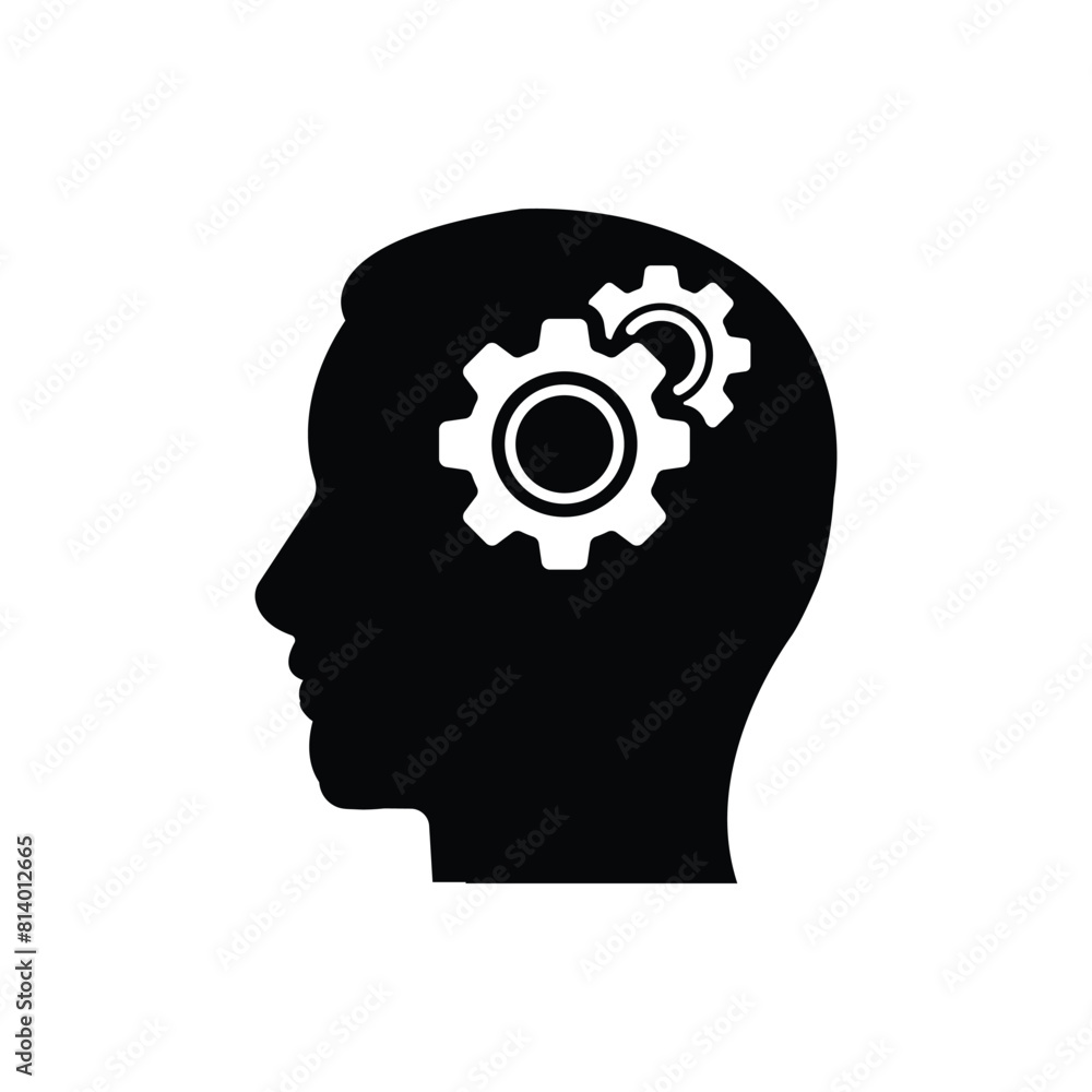 abstract head and gear like mind process icon. flat simple style trend modern synergy logotype graphic art design isolated on white background. concept of abstract head and gear like mind process icon. flat simple style trend modern synergy logotype graphic art design isolated on white background. concept of