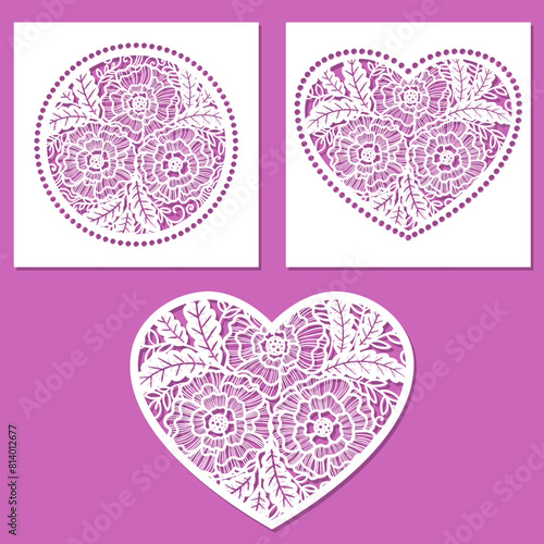 Set of templates for laser cutting with flowers and leaves.
Template for laser cutting from paper, cardboard, wood, metal. Floral and nature theme, floral elements. For the design of wedding cards, en