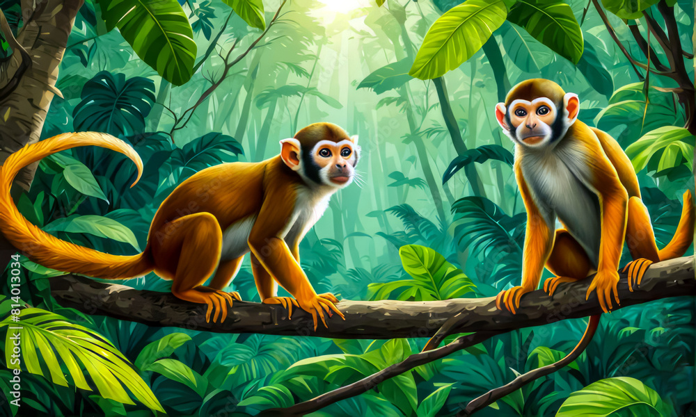 Fototapeta premium monkey in the forest background wallpaper 