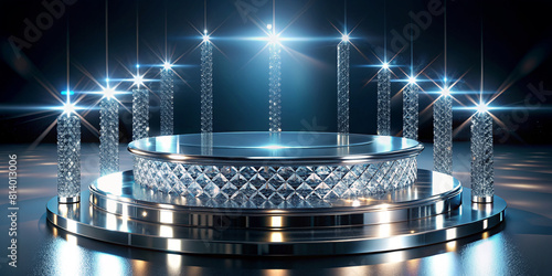 Luxurious Crystal Podium with Sparkling Diamond Accents 3D Rendering