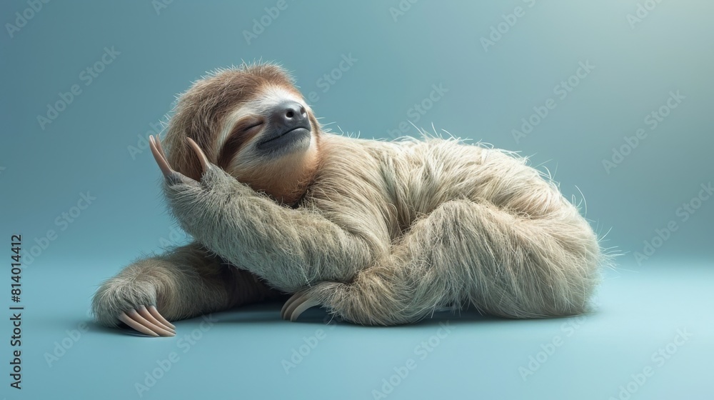 Fototapeta premium Smiling sloth lying down with a relaxed pose