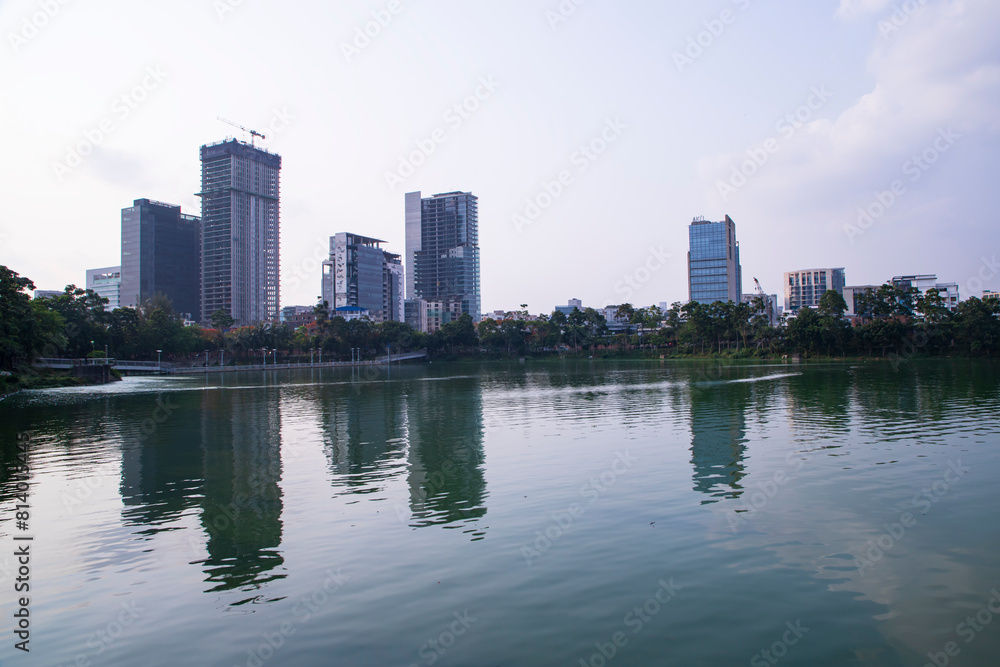 Beautiful Skylark landscape view of Hatirjheel lake with blue sky in Dhaka-Bangladdesh Beautiful Skylark landscape view of Hatirjheel lake with blue sky in Dhaka-Bangladdesh