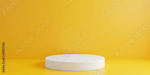 Empty pedestal display on yellow background-generated AI
