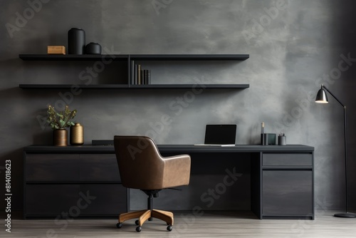 Contemporary Office Space Highlighting a Slate Gray Workstation with Modern Amenities
