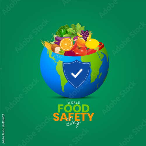 World Food Safety Day creative unique design social media banner poster on June 7 cholesterol diet and healthy nutrition eating with clean fruits and vegetables in heart dish by nutritionist, Editable