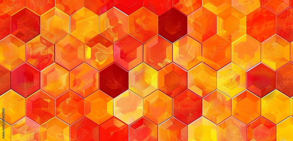 A vibrant vector pattern featuring hexagonal tiles in shades of sunset A vibrant vector pattern featuring hexagonal tiles in shades of sunset